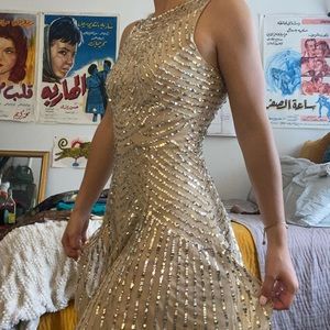 Beige silver-sequined dress from Aidan Mattox!